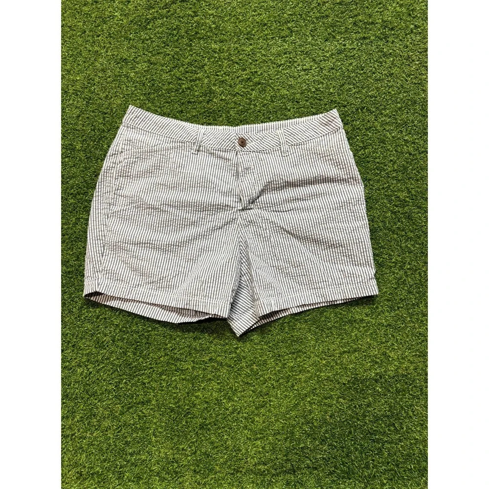 St. John's Bay Chino Shorts Women 14 White Black Striped Slash Pocket Flat Front